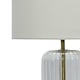 image 2 of First Choice Lighting Walpole Clear Fluted Glass and Antique Brass 49cm Table Lamp with Ivory Fabric Shade Bronze | White