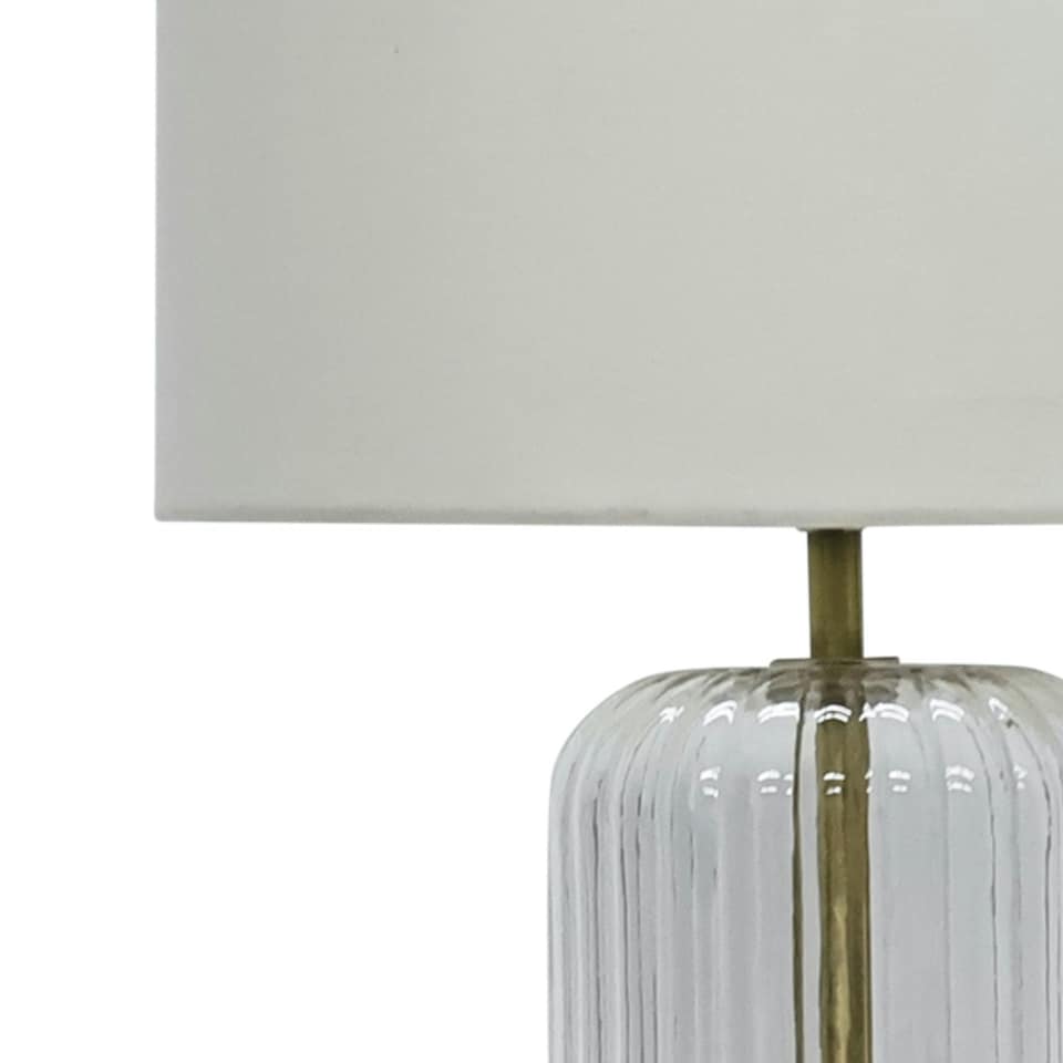 image 1 of First Choice Lighting Walpole Clear Fluted Glass and Antique Brass 49cm Table Lamp with Ivory Fabric Shade Bronze | White