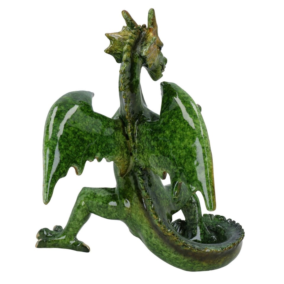 image 1 of Green Standing Dragon Resin Fantasy Sculpture Statue House Ornament Figurine