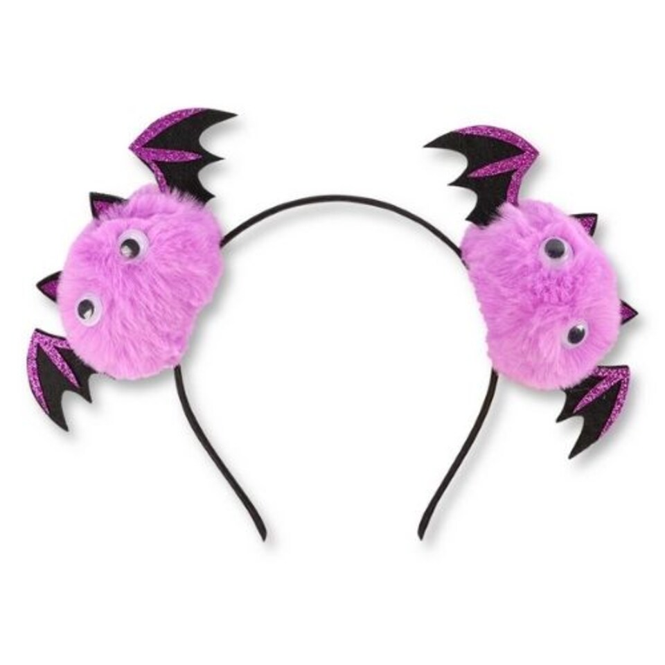 Halloween Glitter Purple Bat Pom Pom Headband