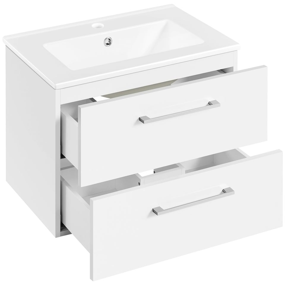 image 1 of Yaheetech Floating Storage Vanity with Ceramic Basin White
