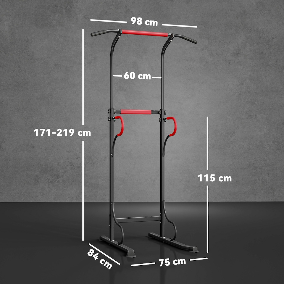 image 1 of HOMCOM Steel Multi-Use Exercise Power Tower Station Adjustable Height w/ Grips