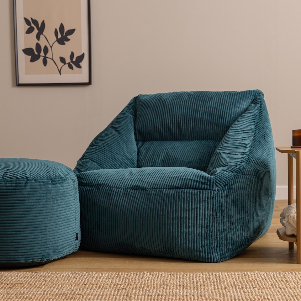 image 1 of icon Natalia Corduroy Armchair Bean Bag and Round Footstool, Teal