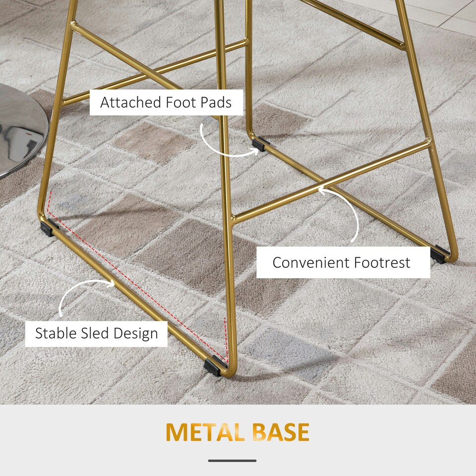 image 1 of HOMCOM Modern Counter Height Bar Stools Set of 2 pcs Wire Metal Barstools