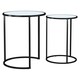 image 1 of 2 Piece Round Nesting Side Tables Set Tempered Glass Top Metal Leg Coffee Tables | Multi | Black Legs White Glass