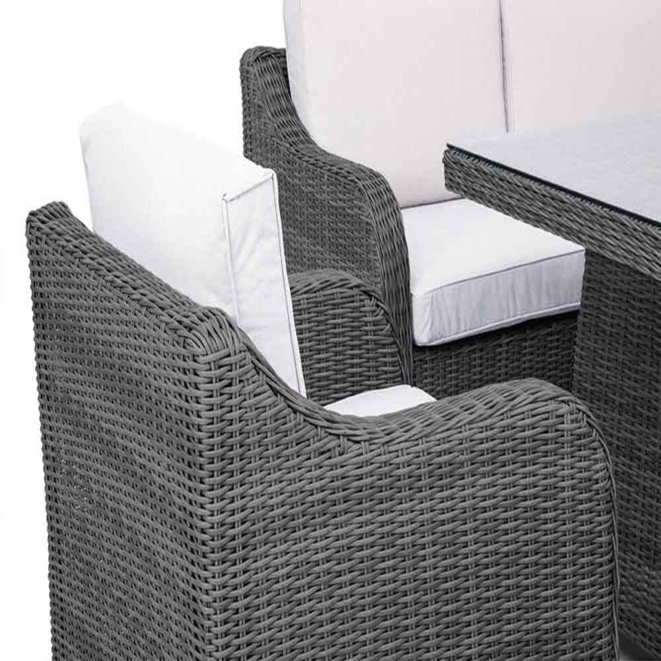 image 1 of Luxury Rattan 8 Seater Sofa Set with Integrated Fire Pit Table in Stone