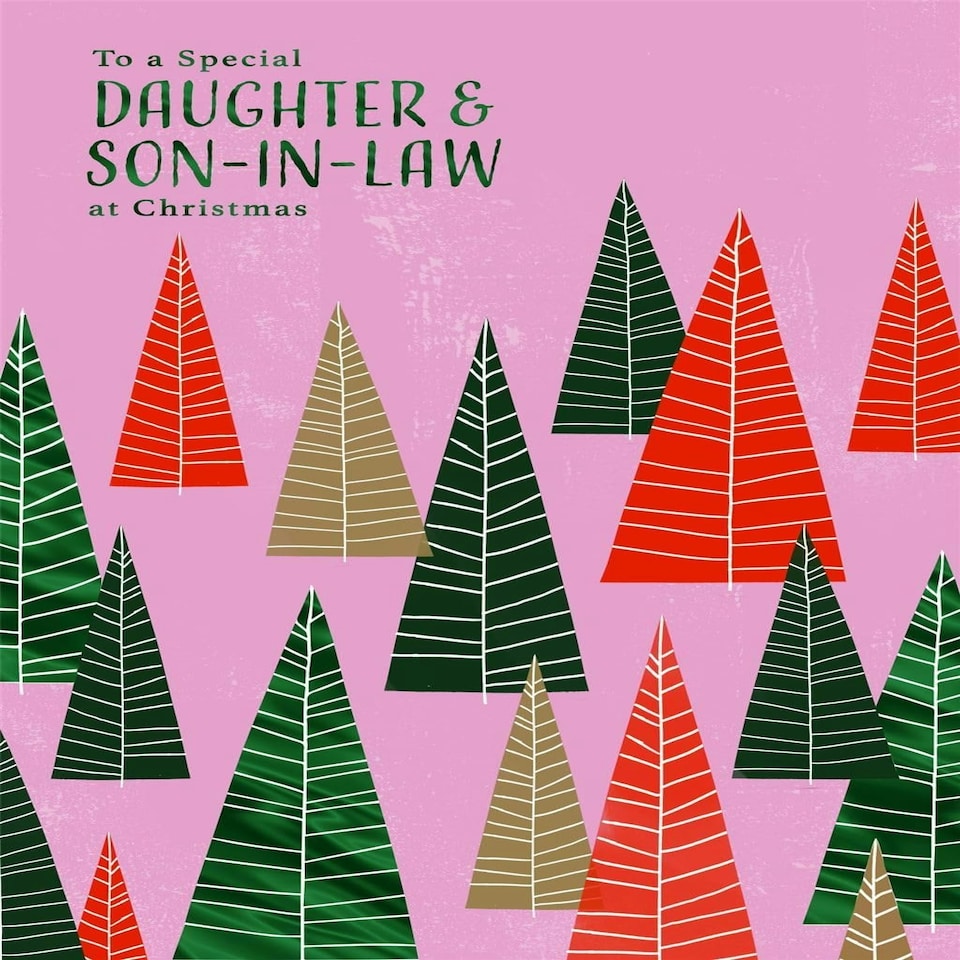 image 1 of Pink Background with Illustrated Trees for Daughter & Son in Law Christmas Card