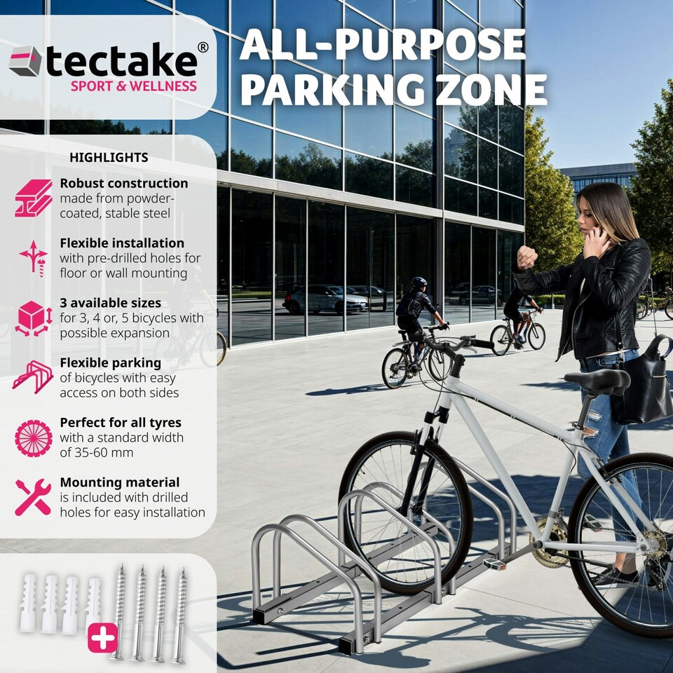 image 1 of Bike Rack, for ground or wall-mounting - for 3 Bikes