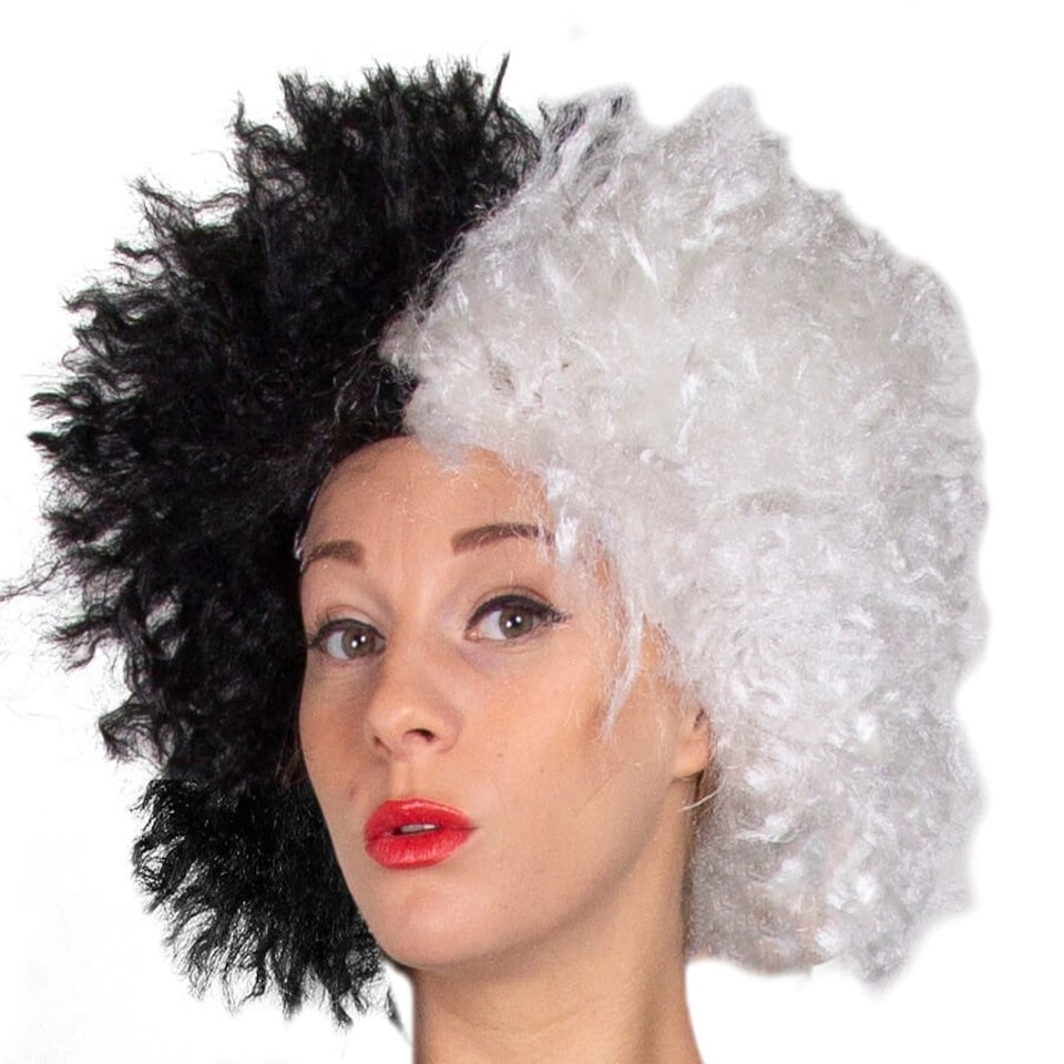 image 1 of Evil Dog Lady Black and White Wig - Messy Wig Black | One Size