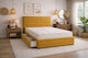 image 3 of Divan Bed Set Headboard and Footboard with Mattress 5ft Kingsize Mustard Suede Storage 2 Drawers Left Side Laying in Bed