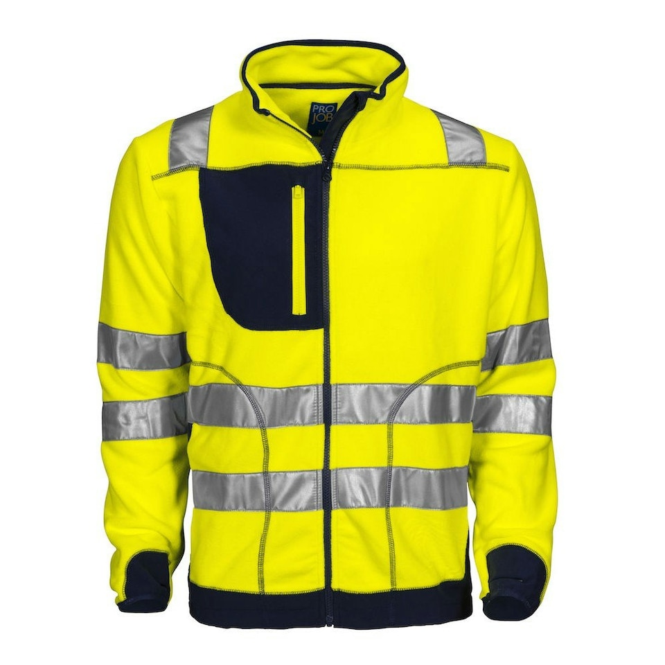 image 1 of Projob Mens Fleece Hi-Vis Coat - Yellow/Navy - XS