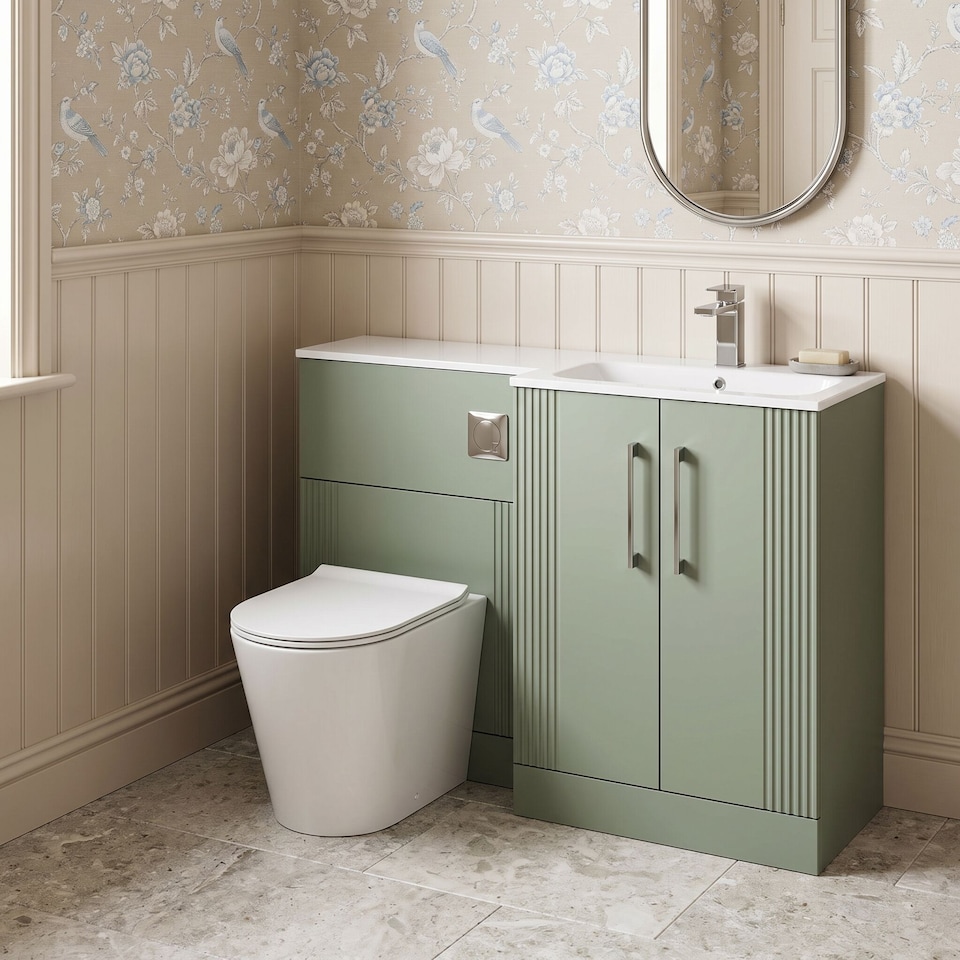 image 1 of Balterley Belvide 2 Door Vanity WC Combi Unit and Stone Basin, RH, 1100mm, Green