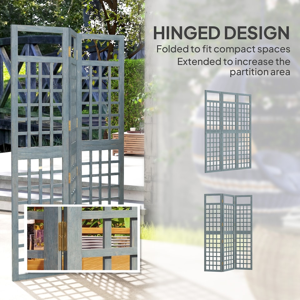 image 1 of Outsunny 3-Panel Garden Privacy Screen, Foldable Wooden Divider, Grey | Grey