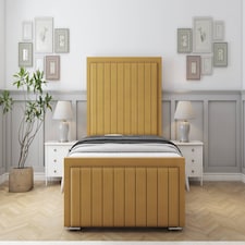Sloomy Pemberton Mustard Plush Bed Frame With Mattress With 50" Upholstered Headboard 2'6 Small Single