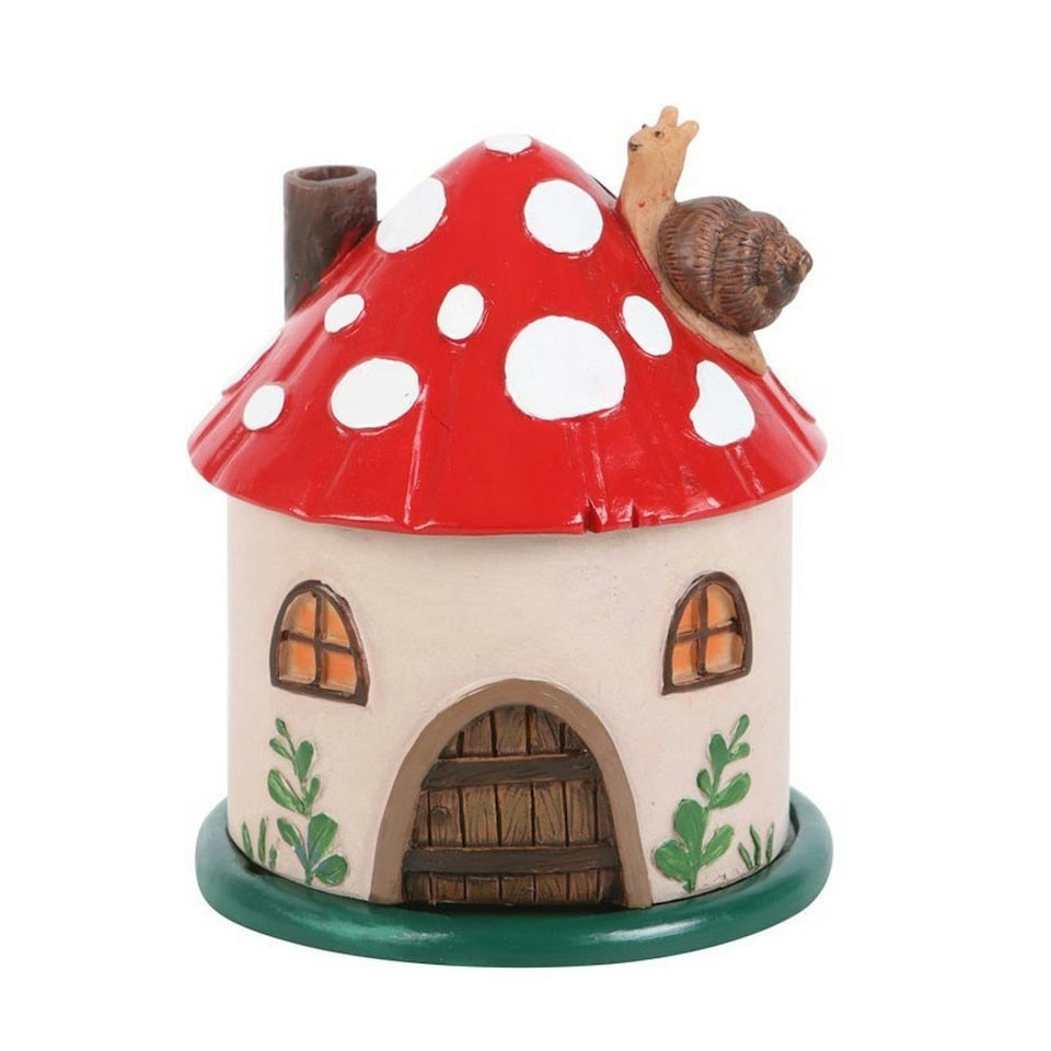 Something Different Resin Mushroom House Incense Cone Holder - Beige/Red/White - One Size