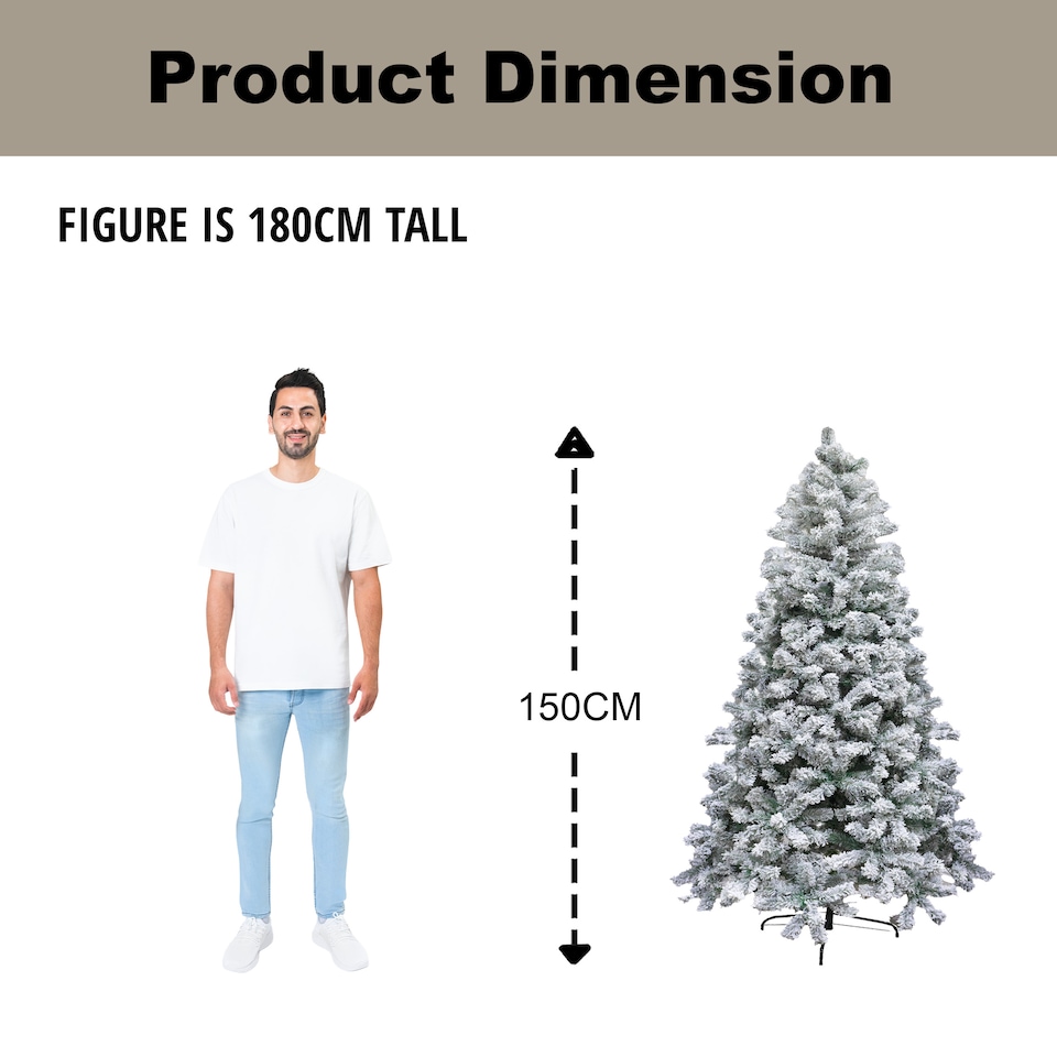image 1 of 5FT Yukon Pine Artificial Green Christmas Tree Snow Flocked Tips Branches Snowy Bushy Home Decorations