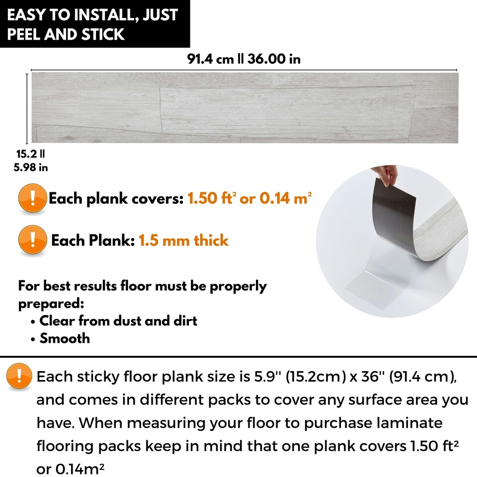 image 1 of NOVECRAFTO Self Adhesive Vinyl Floor Plank – Peel & Stick 36x5.98 in – Light Grey Ash Breeze – Wood Effect – Waterproof DIY Flooring – Easy to Install Grey | 0.97 sqm