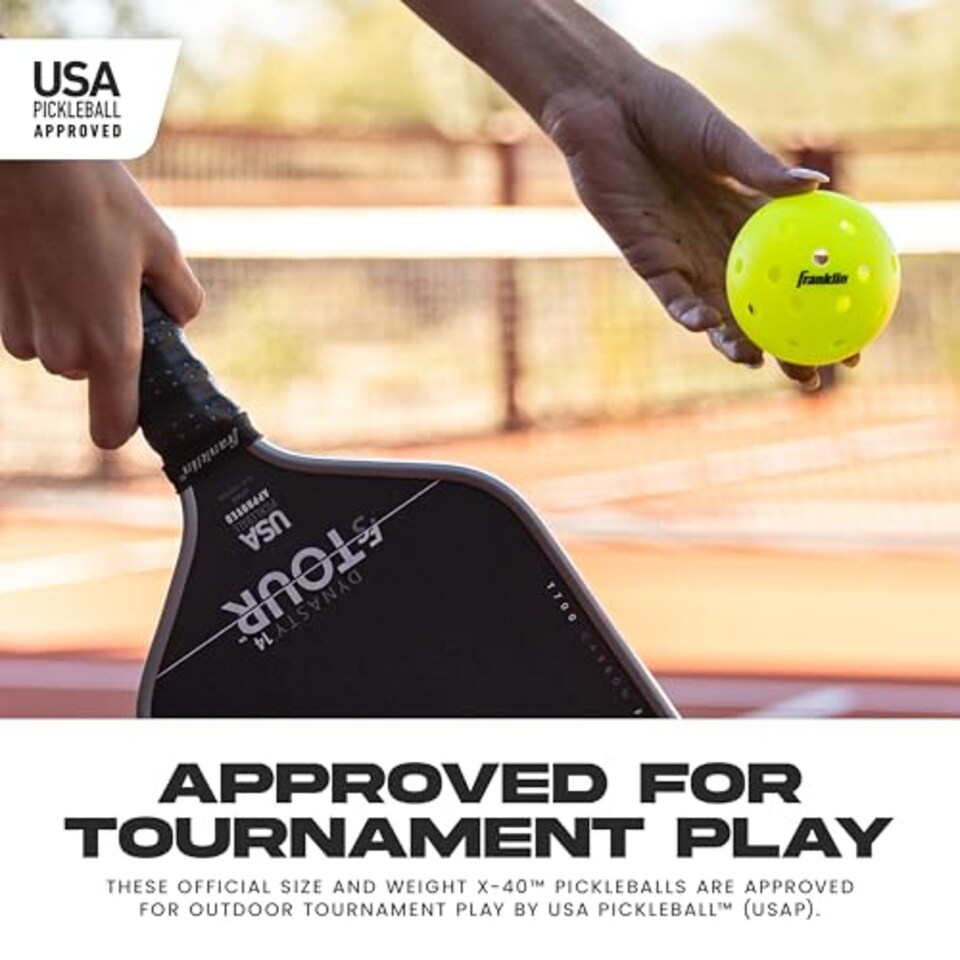 image 1 of Franklin Sports Outdoor - X-40 Pickleball Balls - USA Pickleball (Usapa) Approved - 100 Bulk Pack Outside Pickleballs - Yellow - Us Open Ball