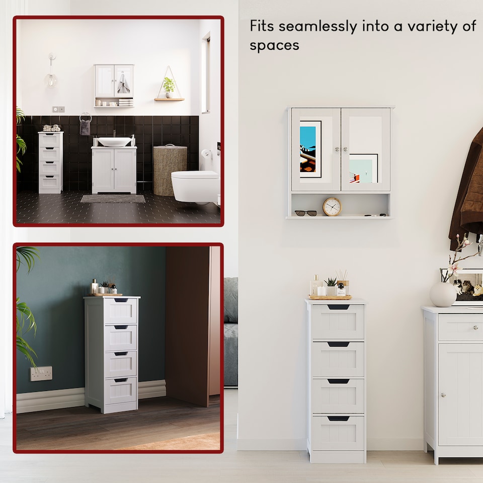 image 1 of Bath Vida Priano 4 Drawer Freestanding Bathroom Storage Cabinet, White | White | 1