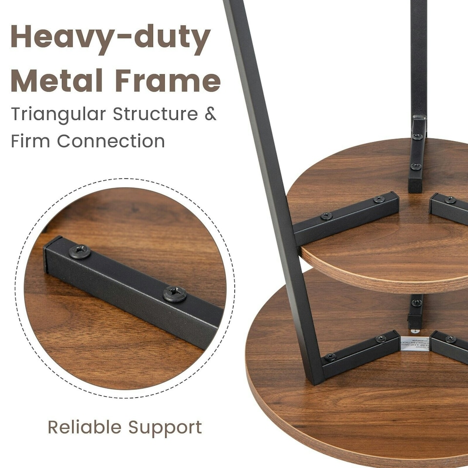 image 1 of COSTWAY Round Side Table Wooden 2-Tier Sofa End Table Brown
