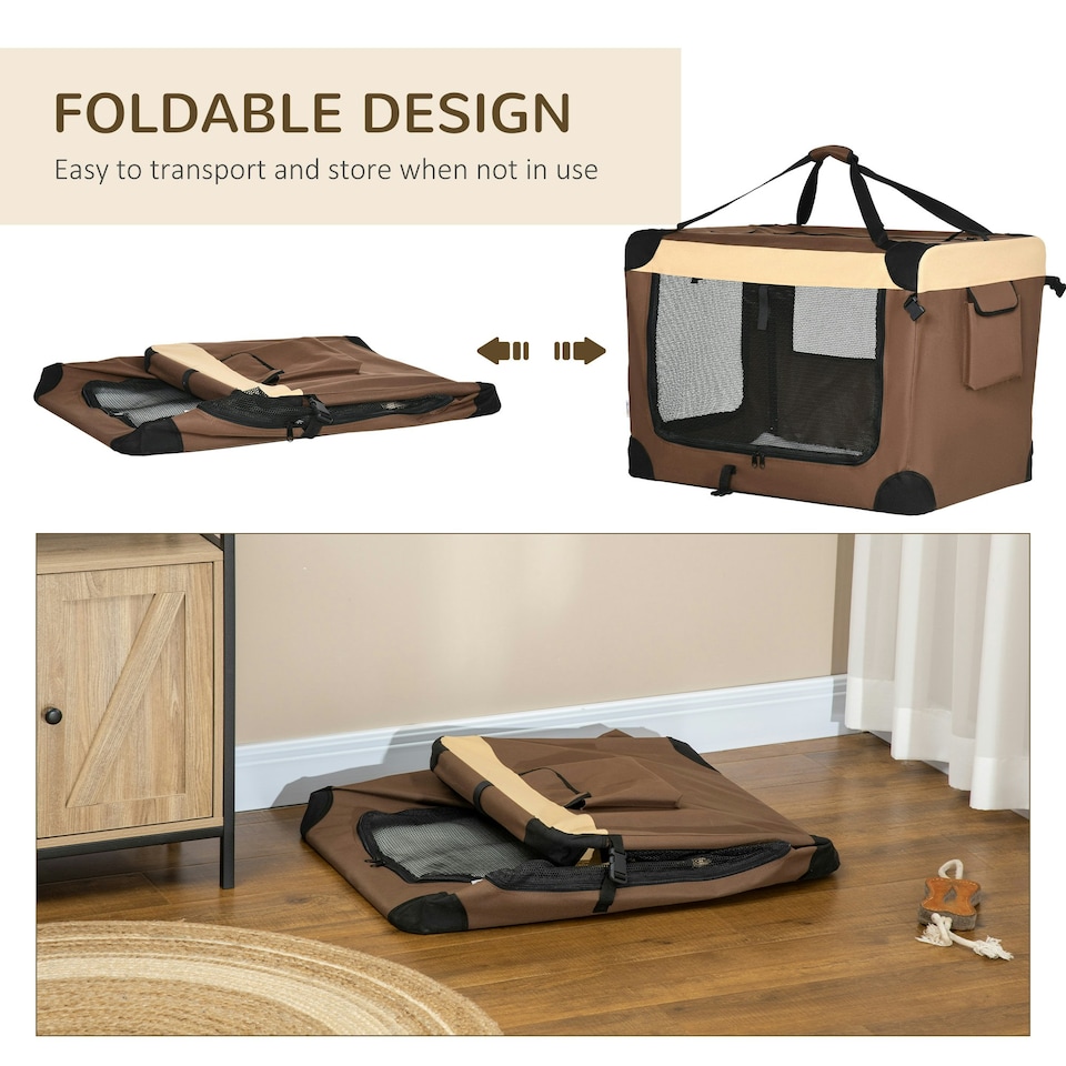 image 1 of PawHut 81cm Foldable Pet Carrier Bag Soft Travel Dog Crate for Medium Dogs Brown