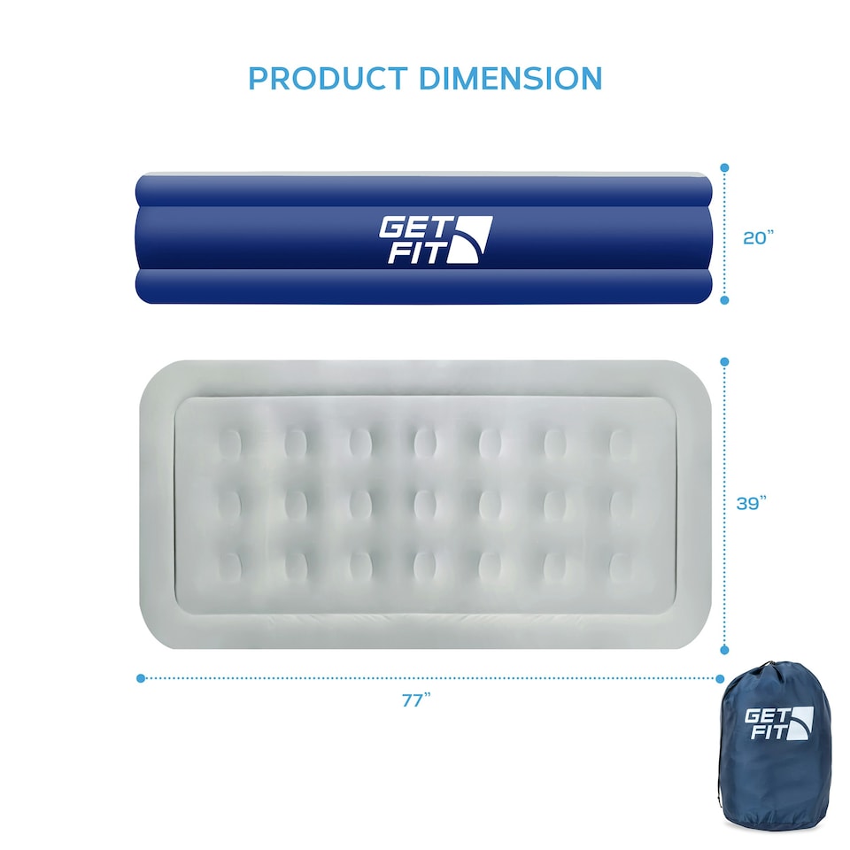 image 1 of Get Fit Air Bed with Built In Electric Pump - Single Size - Blow Up Bed with Free Pillow - Elevated Inflatable Air Mattress for Outdoor, Camping- Navy/White