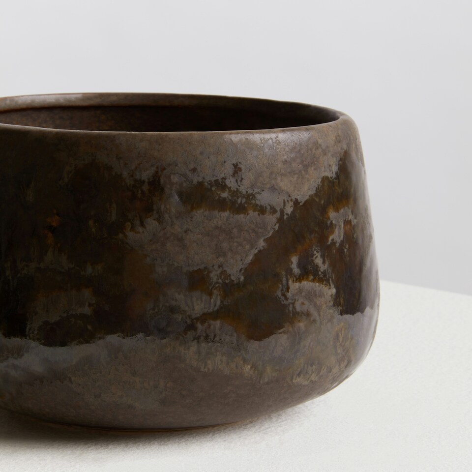 image 1 of Interiors by Premier Brown Indoor Planter, Stoneware Flower Pot with Earthy Elegance, Modern Brown Plant Pot for Decor Plants Brown