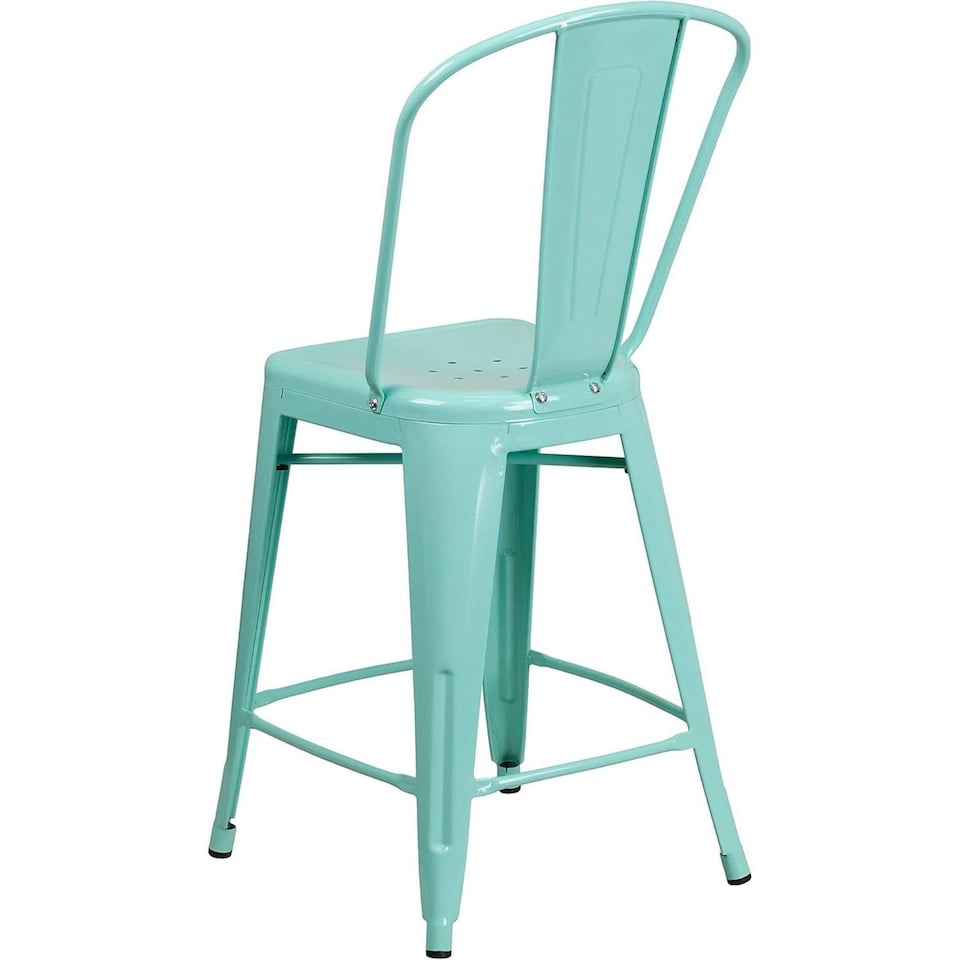 image 1 of Blake 24" Industrial Style Bar Stool Chair, Mint Green - Set of 4 - Modern Metal Counter Height Green