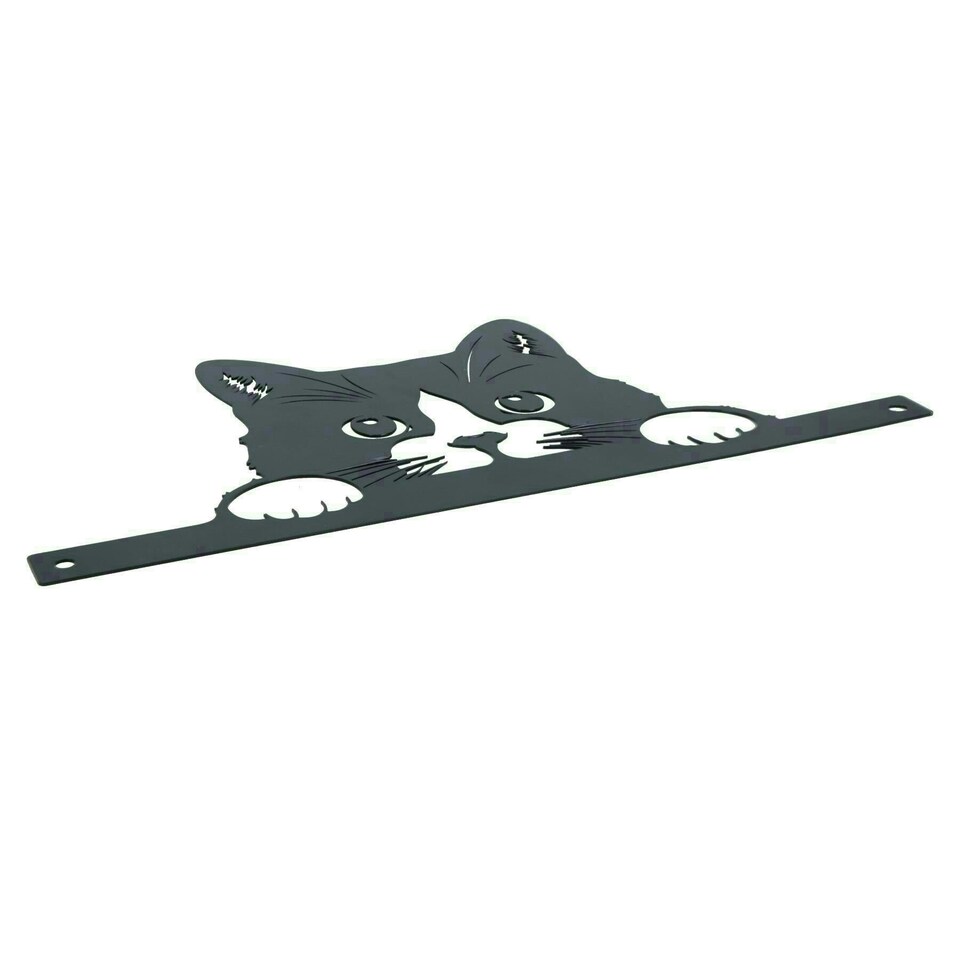 image 1 of Black Metal Peeking Cat Silhouette with Fixing Plate Garden Ornament Gift