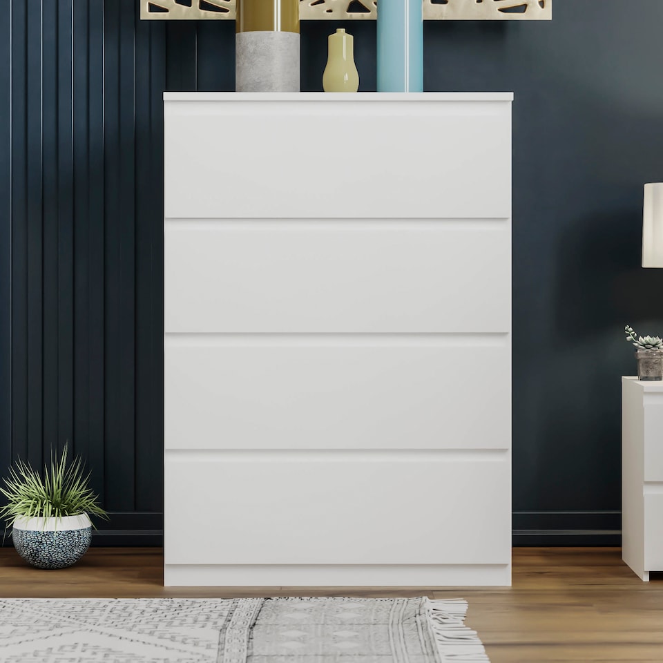 image 1 of Vida Designs Denver 4 Drawer Chest of Drawers Bedroom Storage, White