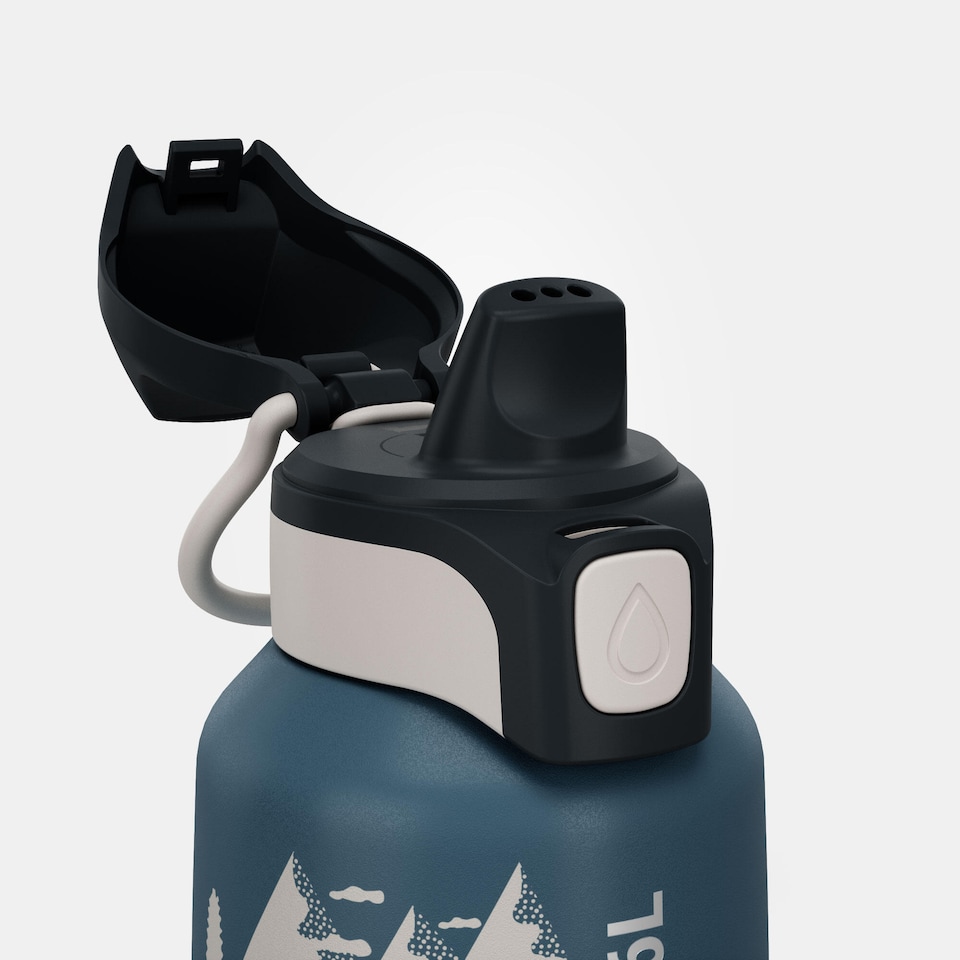image 1 of Decathlon 0.6 L kids’ stainless steel water flask 500 with instant stopper for hiking