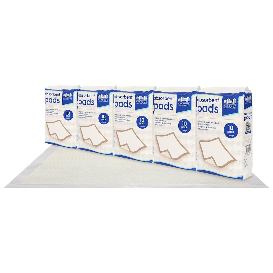 image 1 of Harbour Housewares 50x Disposable Incontinence Bed Pads - 60 x 89cm - Waterproof High Absorbency Mattress Protector Bed Sheet