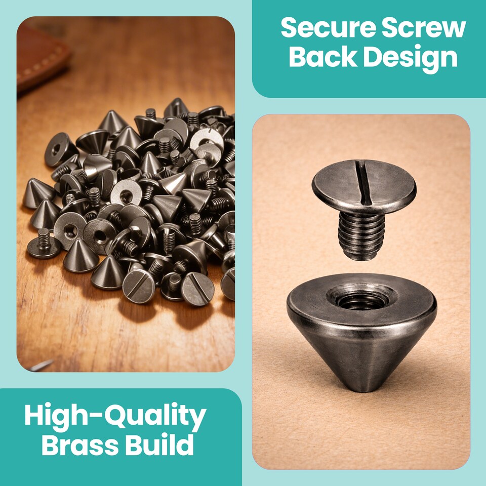 image 1 of 9.5 x 6mm Cone Spike Studs Screw Back for Leather Craft - 50pcs