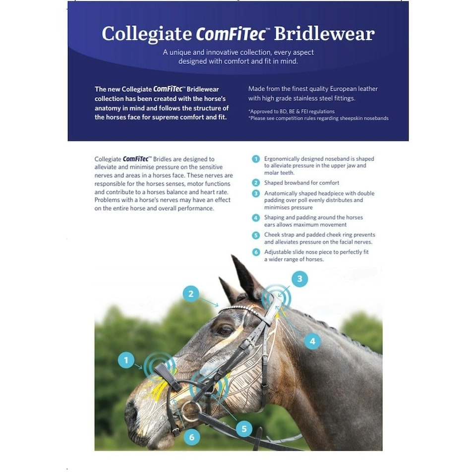 image 1 of Collegiate Comfitec Crystal Leather Bridle - Black - Full