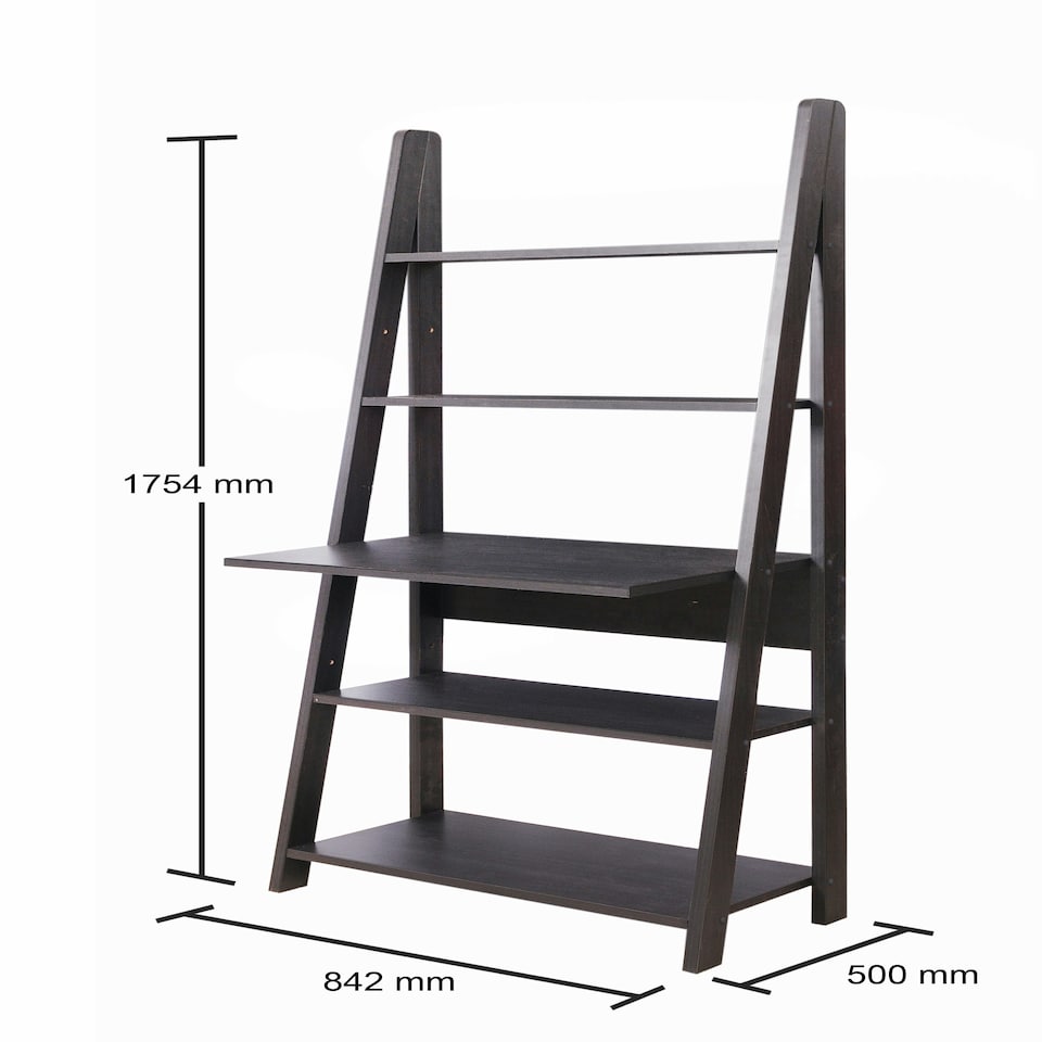image 1 of Riva Ladder Bookcase with 5 Tier Black Wood Effect