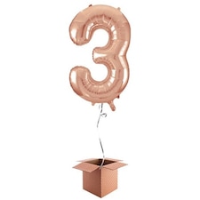 Rose Gold Number 3 Helium Foil Giant Balloon - Inflated Balloon in a Box