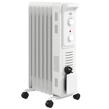 HOMCOM 1500W Quiet Oil Filled Radiator, 7 Fin Energy Efficient Portable Electric Heater with 3 Heat Settings, Adjustable Thermostat, Safety Tip Over, Overheat Protection, for Home, White