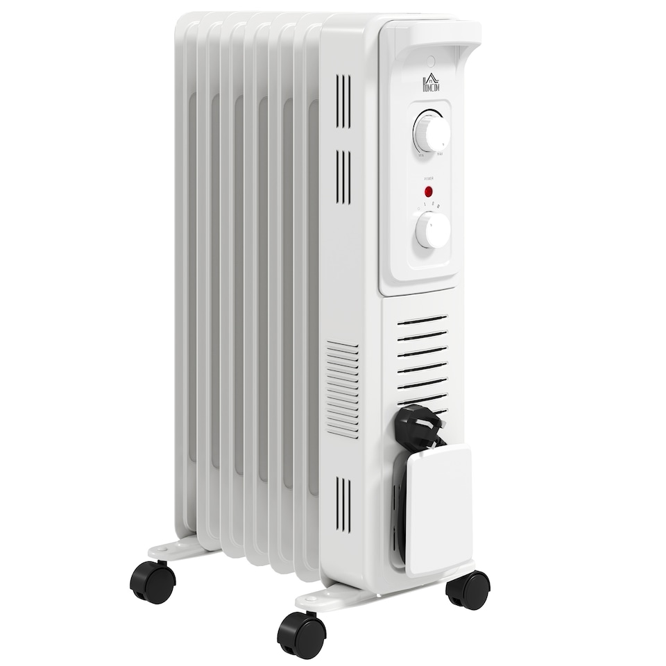 image 1 of HOMCOM 1500W Quiet Oil Filled Radiator, 7 Fin Energy Efficient Portable Electric Heater with 3 Heat Settings, Adjustable Thermostat, Safety Tip Over, Overheat Protection, for Home, White