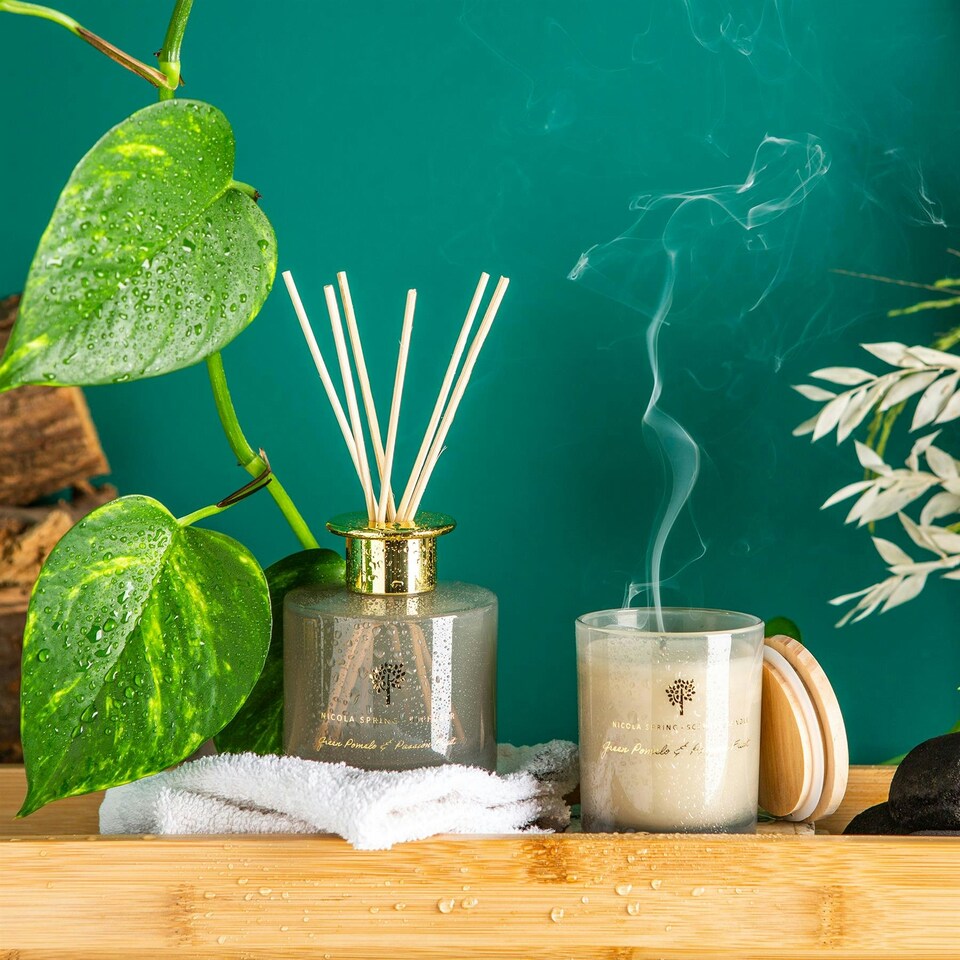 image 1 of Nicola Spring Scented Candle & Reed Diffuser Set - 130g - Green Pomelo & Passion Fruit