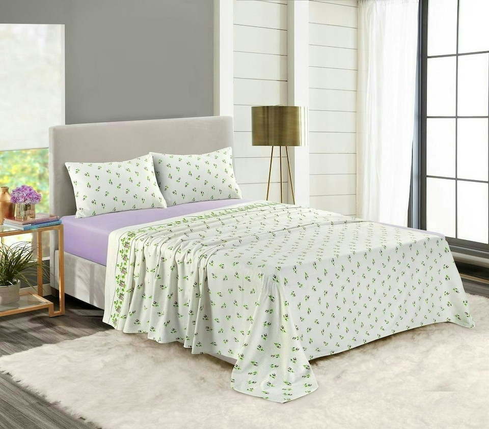 image 1 of Rosebud Flannelette Lilac Double Sheet Set