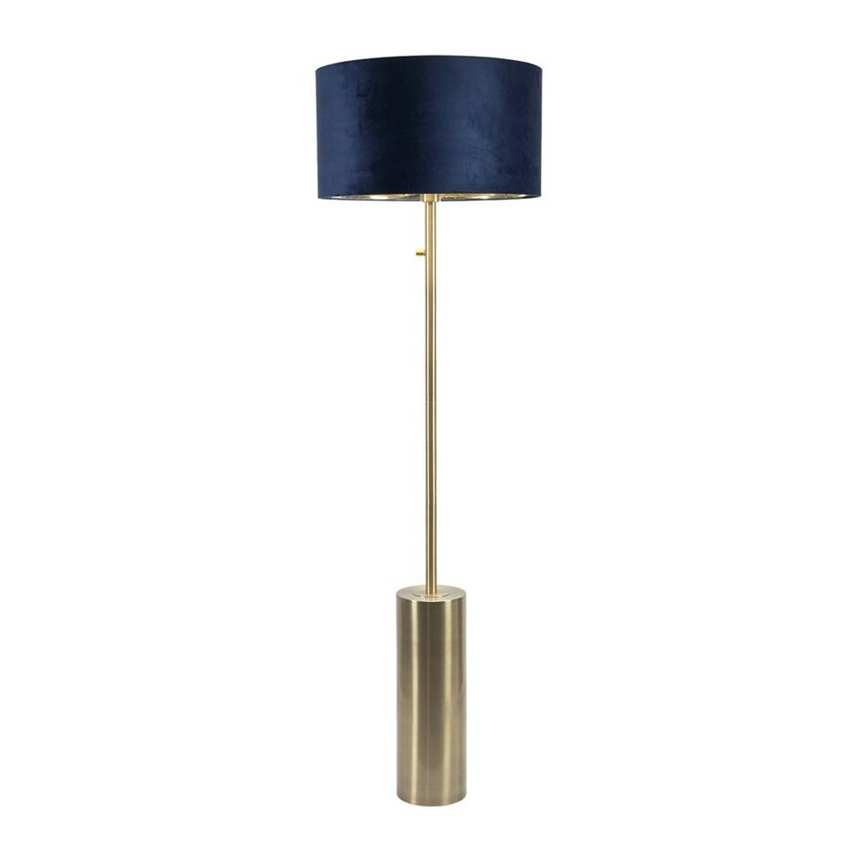 image 1 of ValueLights Lexy Gold Dimmable Floor Lamp with Navy Blue Velvet with Gold Inner Lamp Shade and LED Bulb