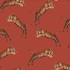 Sample of Pouncing Tigers Wallpaper in Red | Red | Red