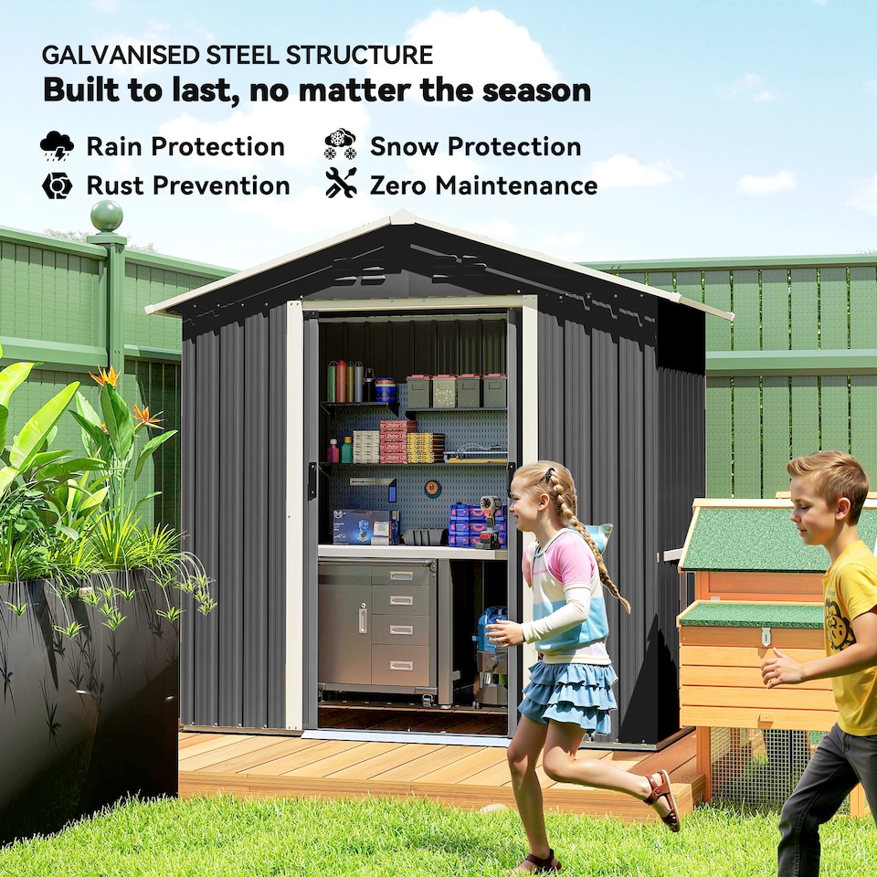 image 1 of Outsunny 6.5x3.5ft Metal Garden Shed for Garden, Dark Grey | Grey | Dark Grey | 191H x 194L x 107D cm