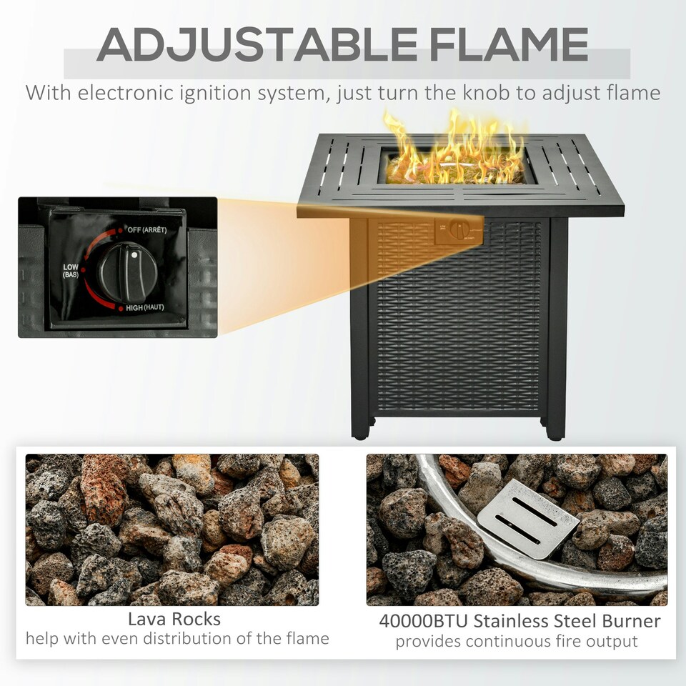 image 1 of Outsunny Outdoor Propane Gas Fire Pit Table w/ Rain Cover, 40000 BTU, Black