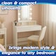image 2 of Harbour Housewares Wooden Dressing Table Set with LED Lights & Cream Stool - White Cream