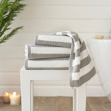 Boston 100% Cotton Striped Towels by Lobster Creek – Luxurious, Absorbent, 550 GSM, Yarn-Dyed, Coastal Design Silver | White | Hand towel
