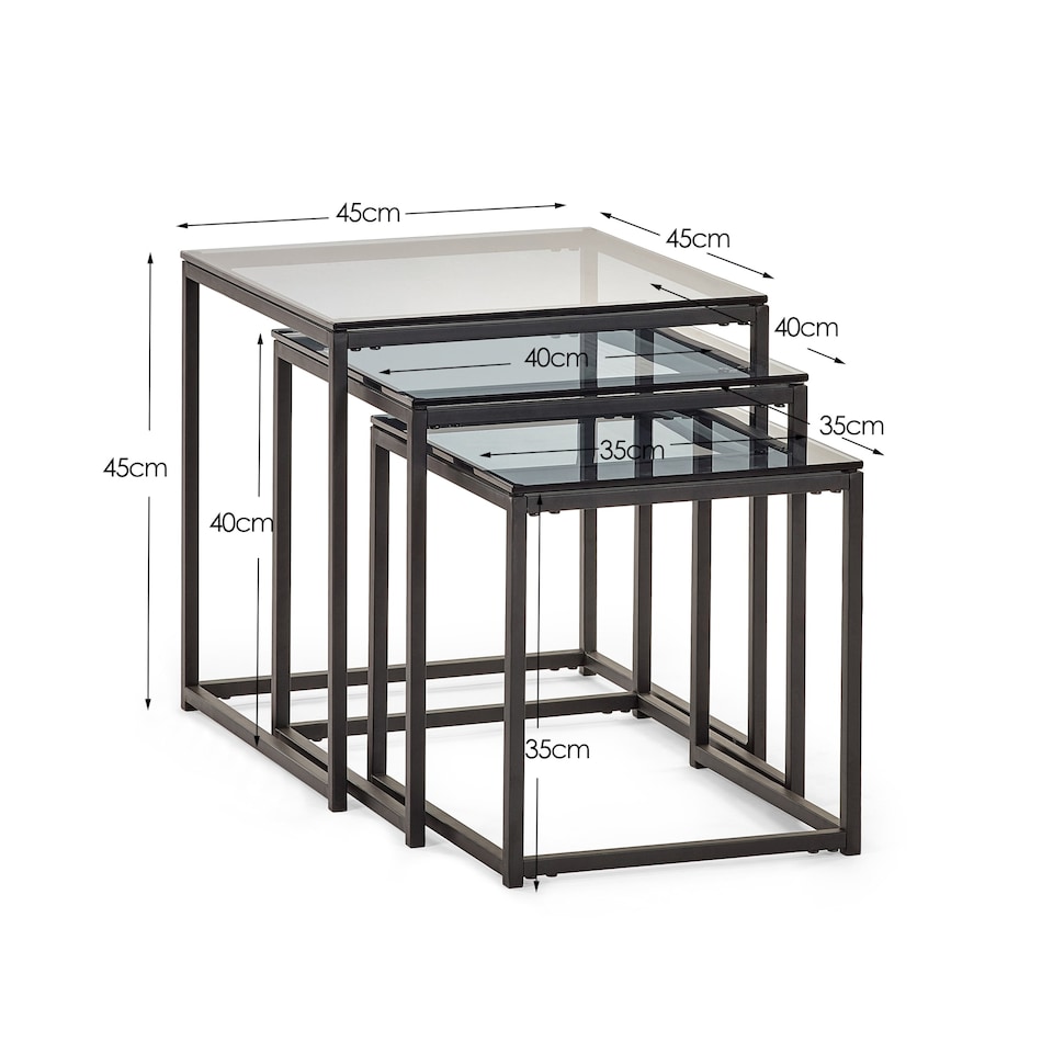 image 1 of Stirling Nest Of 3 Tables in Smoked Glass and Black