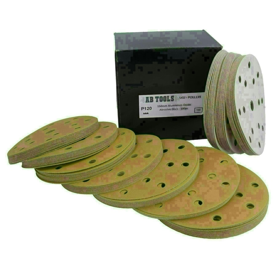 image 1 of 150mm Sanding Discs Aluminium Oxide Abrasive 120 Grit 15 Hole Hook + Loop 200pc