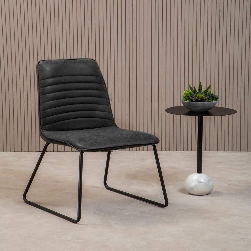 image 1 of Interiors by Premier Foundry Black Leather Effect Chair, Easy to Clean Outdoor Chair, Body Supportive High Back Accent Chair