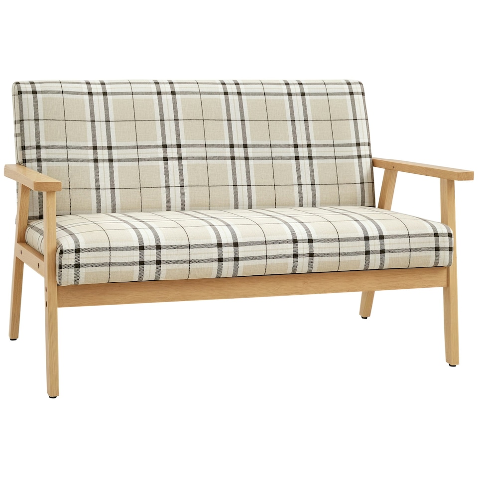 image 1 of HOMCOM Two Seater Sofa with Rubber Wood Frame Linen Fabric Small Couch Beige